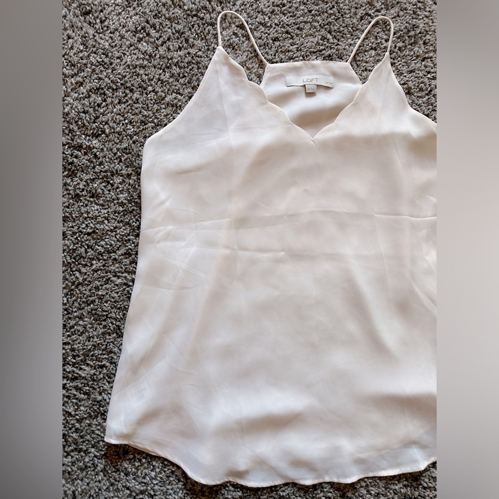 LOFT Cream Scallop Hem Spaghetti Strap Blouse
